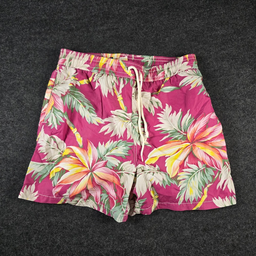 Vtg Polo Ralph Lauren Floral Swim Trunks Pink Tropical Mesh Lined Men's L
